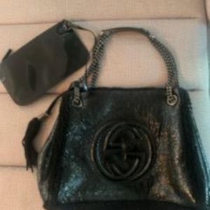 Gucci Medium Patent Shearling Soho Shoulder Bag